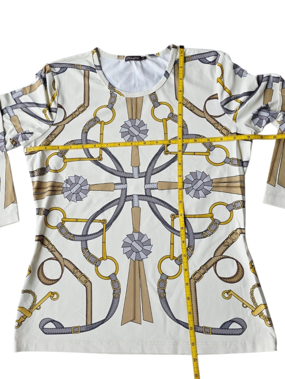 J. McLaughlin White Chain, Rope & Tassel Print Long Sleeve Top - Picture 4 of 8